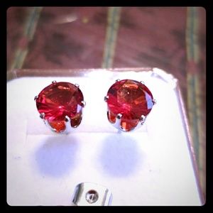 Ruby Studs Earrings 8 mm in Silver, New